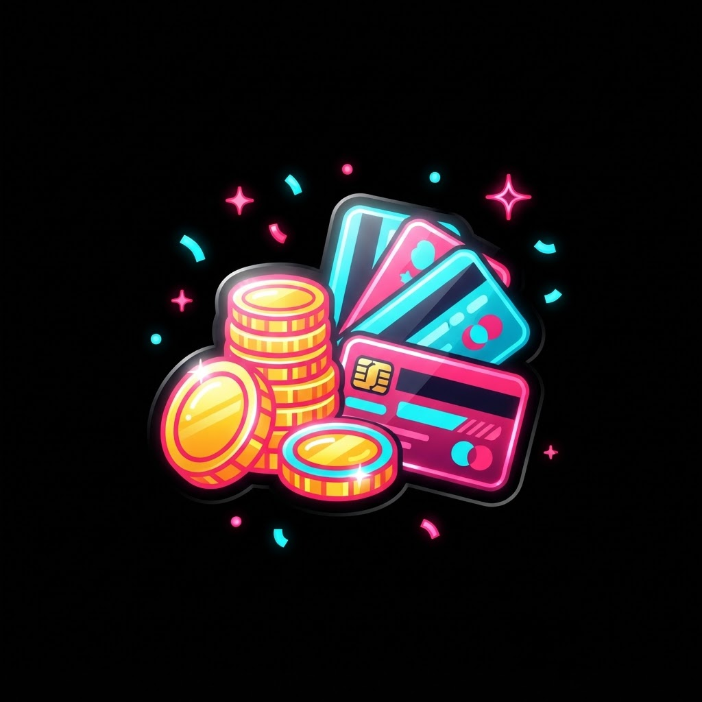 Pile of glowing coins and gift cards